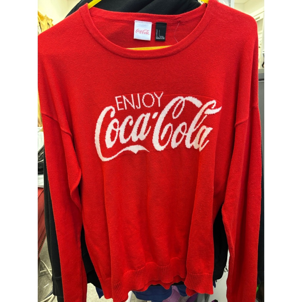 Coca-Cola Red Graphic Knit Crewneck Sweater Large Enjoy Coca-Cola Logo‎